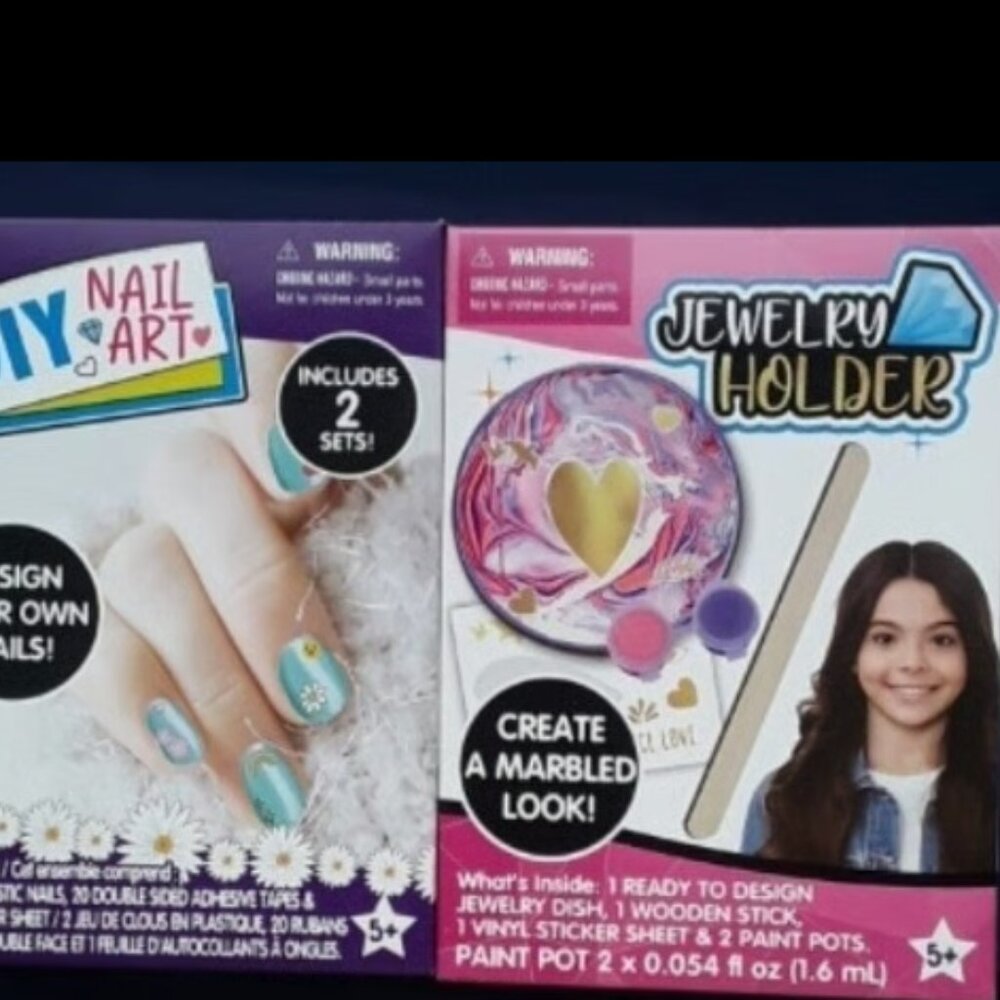 x4 KIDS DIY NAIL ART AND JEWELRY HOLDER SET party girls fun sleepover makeup